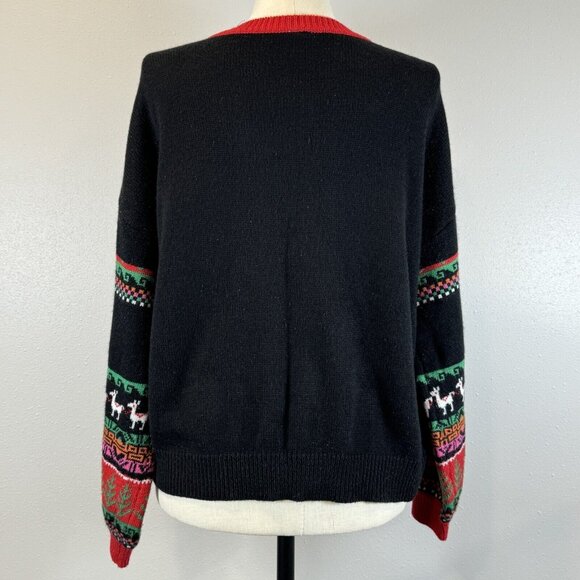 Holiday Time Womens Black Llama Christmas Sweater Hat Tassel Embellished Size XL - Picture 2 of 15